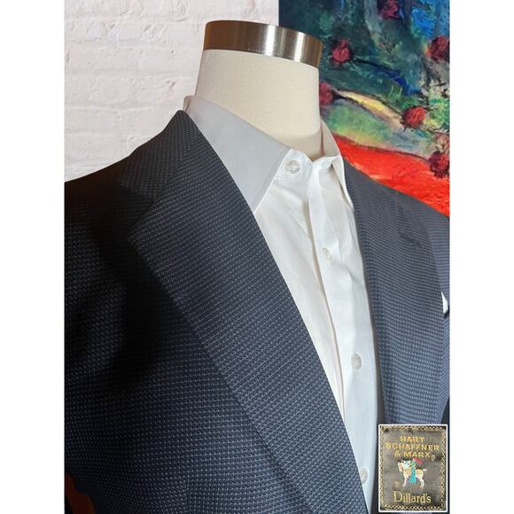 Vintage Hart Schaffner Marx 42L Blue Black Textured Blazer Sport Coat Jacket - Picture 2 of 14